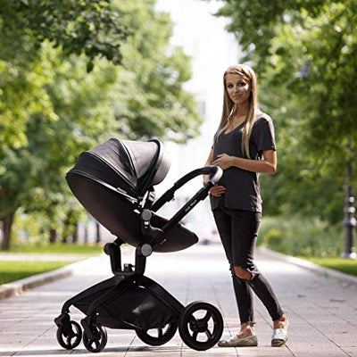 Versatile Stroller Baby Height-Adjustable Seat and Reclining Baby Car - Black