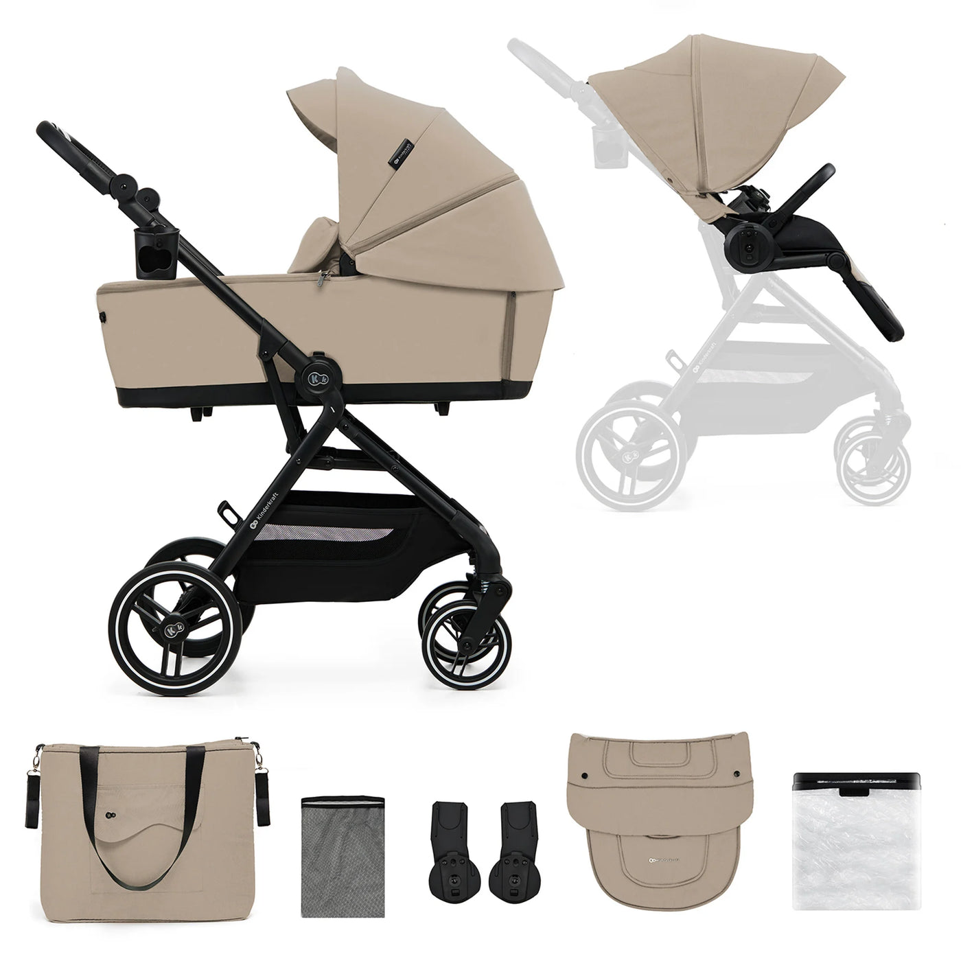 Complete Comfort Pushchair 2in1 YOXI - Beige, Black, Green