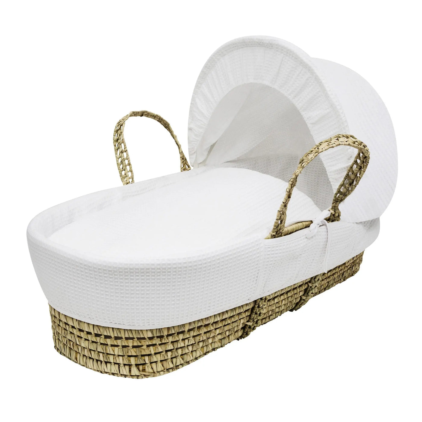 White Waffle Palm Moses Basket with Folding Stand Natural/White