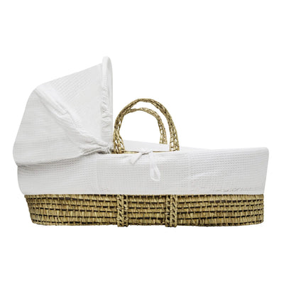 White Waffle Palm Moses Basket with Folding Stand Natural/White