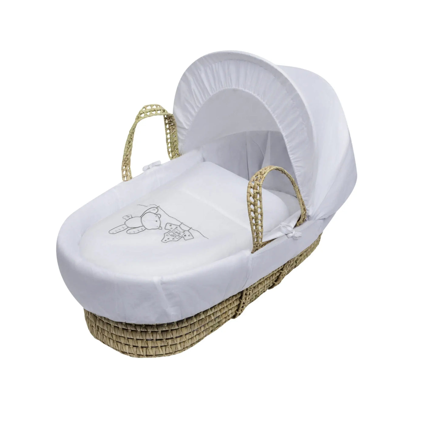 White Teddy Wash Day Palm Moses Basket with Folding Stand Natural