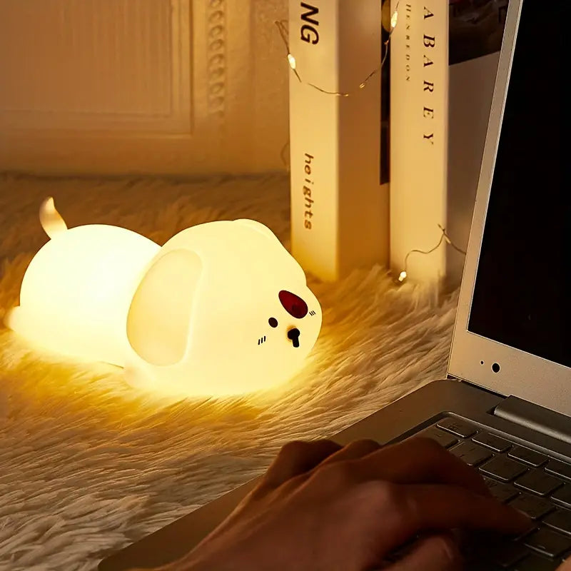 Night Light Adorable Silicone Puppy - Tap-to-Illuminate, 1200mAh Battery - Soft Decorative Lamp for Home, Living Room