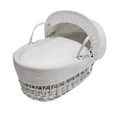 White Wicker Moses Basket -  White, Grey