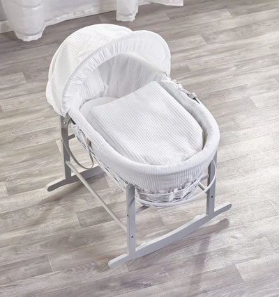 White Wicker Moses Basket -  White, Grey