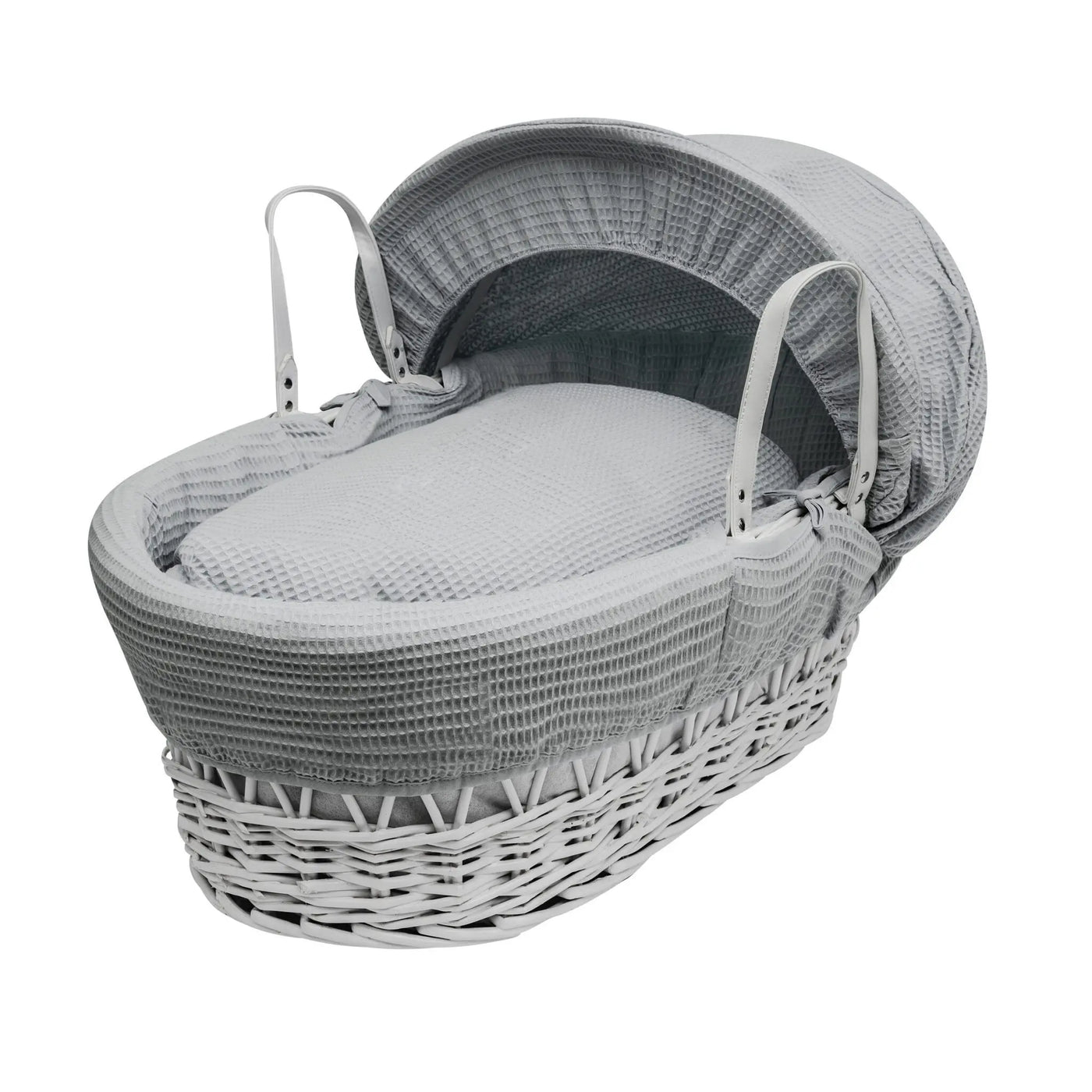 White Wicker Moses Basket -  White, Grey