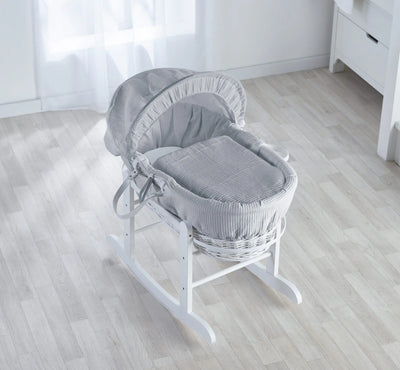 White Wicker Moses Basket -  White, Grey