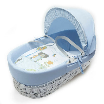 Tiny Ted Blue White Wicker Moses Basket