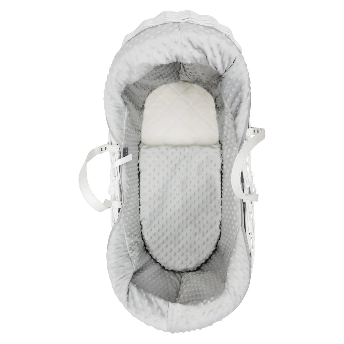 Baby Grey Dimple White Wicker Pod Moses Basket with Rocking Stand Deluxe Grey