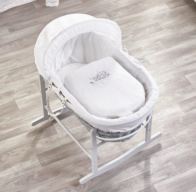 Sleepy Little Owl Grey Wicker Moses Basket