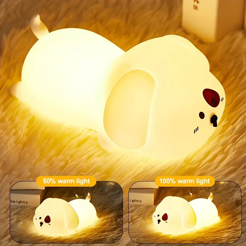 Night Light Adorable Silicone Puppy - Tap-to-Illuminate, 1200mAh Battery - Soft Decorative Lamp for Home, Living Room