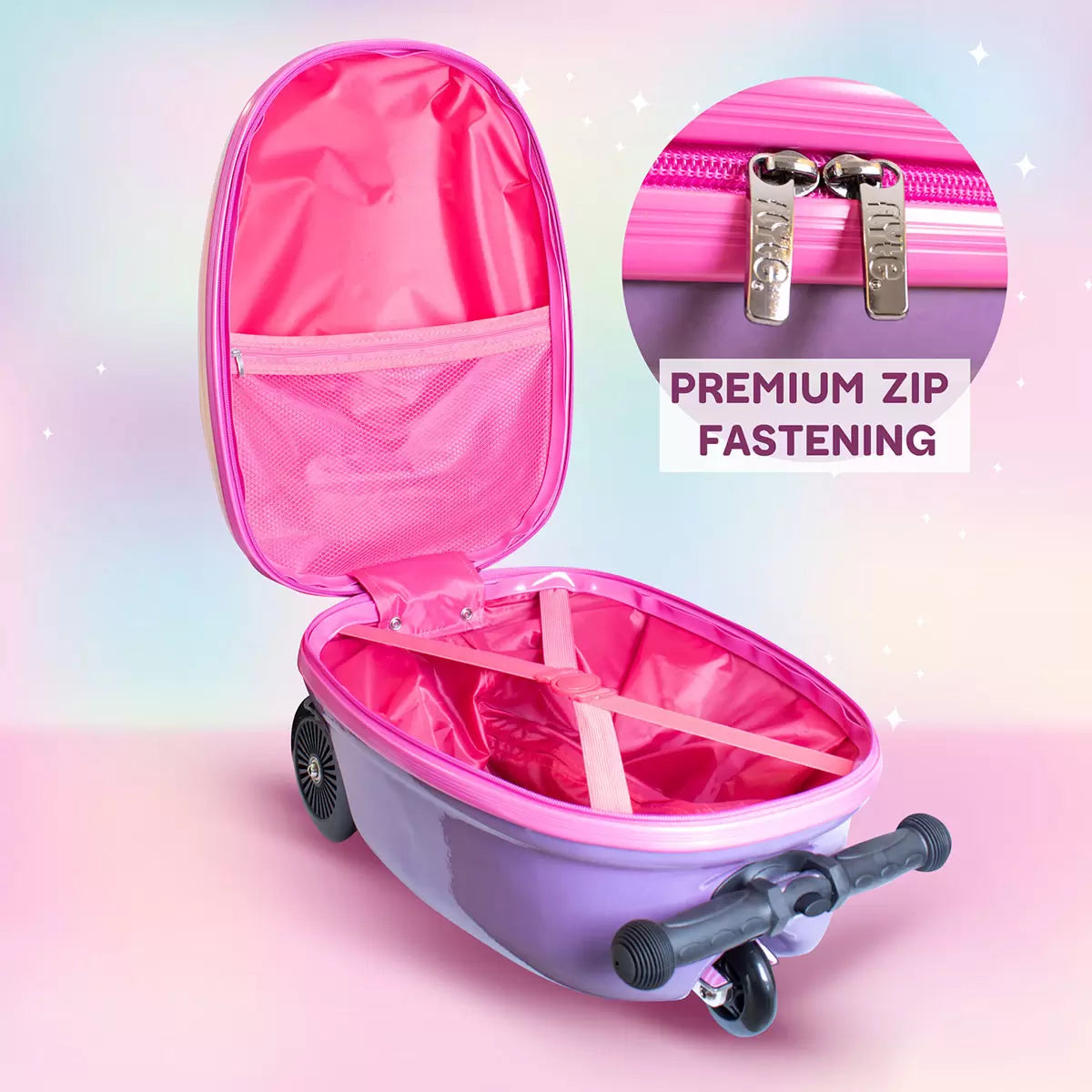 Turns Travel into Adventure Midi 18" Scooter Suitcase, Luna the Unicorn - Pink/White