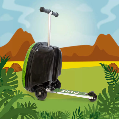 Turns Travel into Adventure Midi 18" Scooter Suitcase, Darwin the Dinosaur - Green/Black