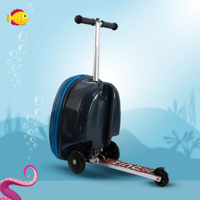 Turns Travel into Adventure Midi 18" Scooter Suitcase, Stormy the Shark - Blue/Black