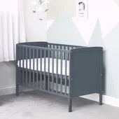 Cot Solid Wood with teething Rails in White or Gray Baby Elegance