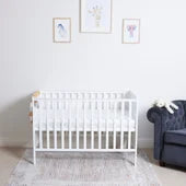 Cot Solid Wood with teething Rails in White or Gray Baby Elegance