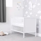 Cot Solid Wood with teething Rails in White or Gray Baby Elegance