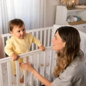 Cot Bed Nested Sorrento with teething rails in White