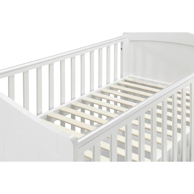 Cot Bed Nested Sorrento with teething rails in White