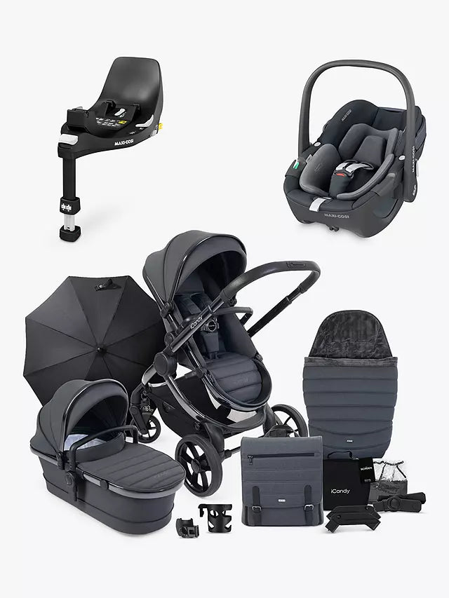 Premium iCandy Peach 7 Pushchair & Maxi Cosi Pebble 360 PRO Travel System Bundle | Black Edition