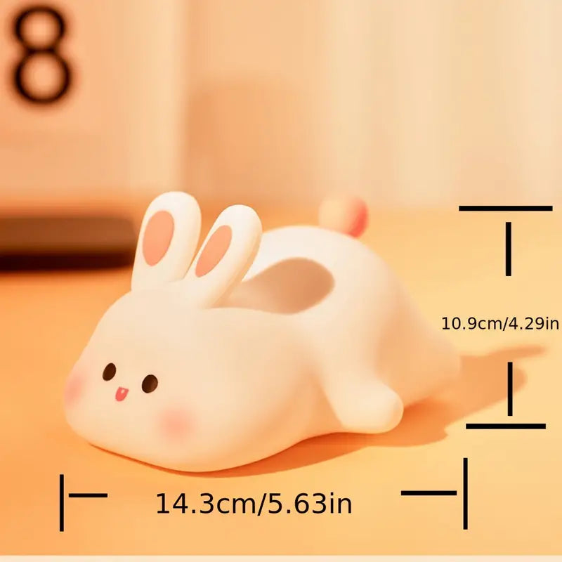 Rabbit Silicone Night Light, Modern Bia Face Cute Animal Bedside Lamp, USB Rechargeable, Nursery, Dimmable Timer Function