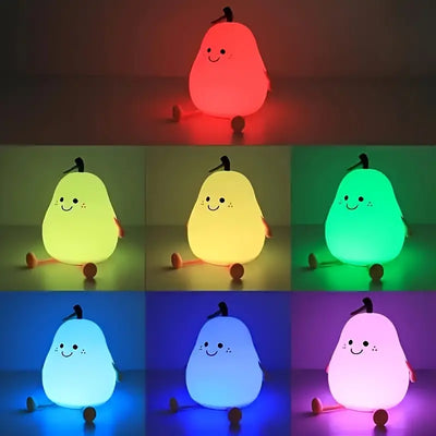 Night Light, 1pc Cute Pear LED Bedroom Sleep Bedside Light With Sleep Fun Pat Light, Multiple Light Colors