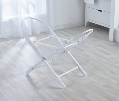 White Teddy Wash Day Palm Moses Basket  - Folding Stand White/Rocking Stand Grey/Natural