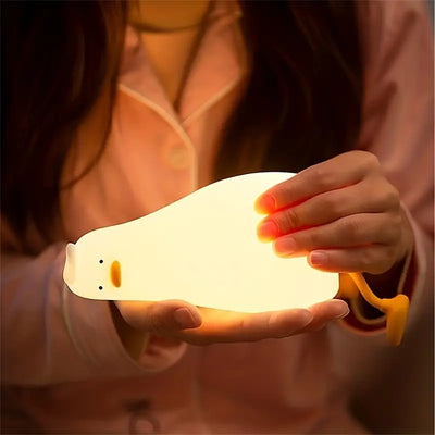 LED Duck-Shaped Night Light, Silicone, Tap-Control, Warm & Colorful Light Modes, Portable And Rechargeable Desk Lamp Fo