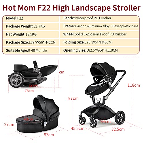 Versatile Stroller Baby Height-Adjustable Seat and Reclining Baby Car - Black