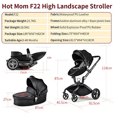 Versatile Stroller Baby Height-Adjustable Seat and Reclining Baby Car - Black