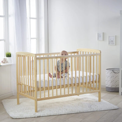 Sydney Modern Style Cot - Natural/White With Spring Mattress