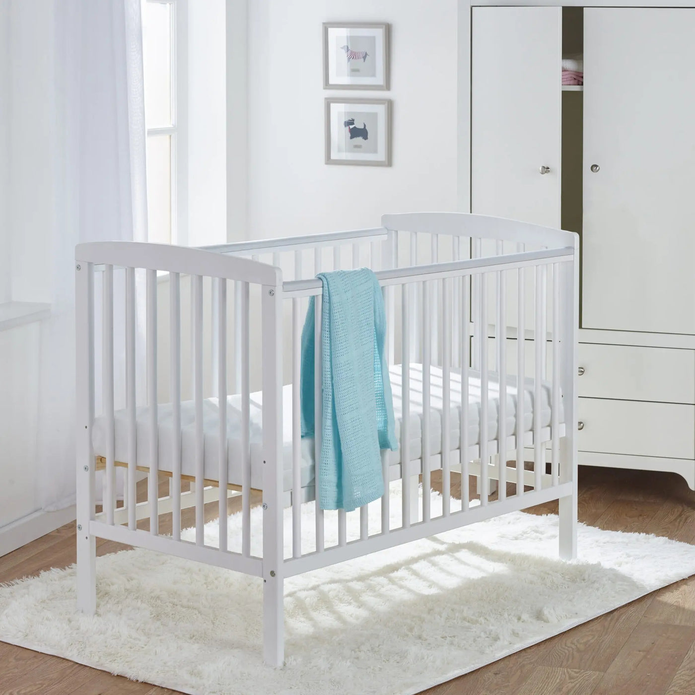 Sydney Modern Style Cot - Natural/White With Spring Mattress