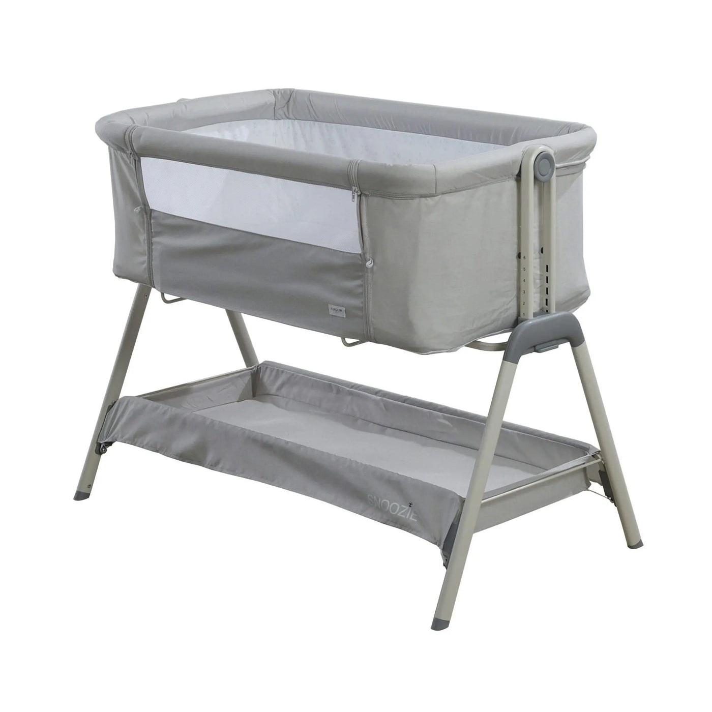 Classic Snoozie Bedside Crib -Antarctica Grey/ Storm Grey add Two Pack Of Fitted Sheets