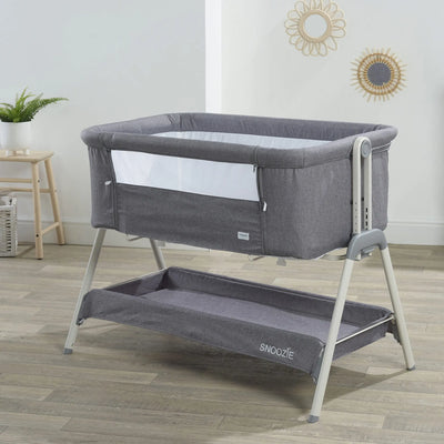 Classic Snoozie Bedside Crib -Antarctica Grey/ Storm Grey add Two Pack Of Fitted Sheets