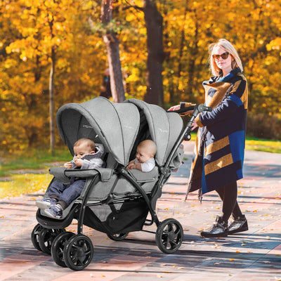 Double Pushchair with Adjustable Backrest and Sunshade - Black, Grey