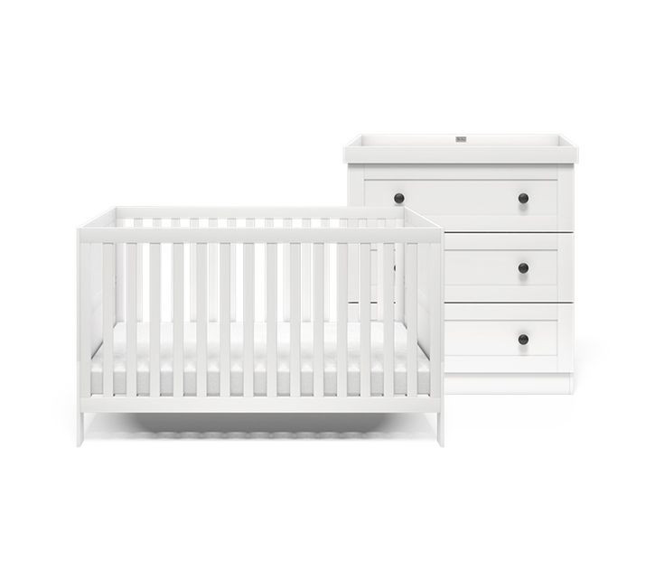 Nursery Bedroom 2 Piece set - Cot and Set of Drawer White Bromley Newborn to 4 years old