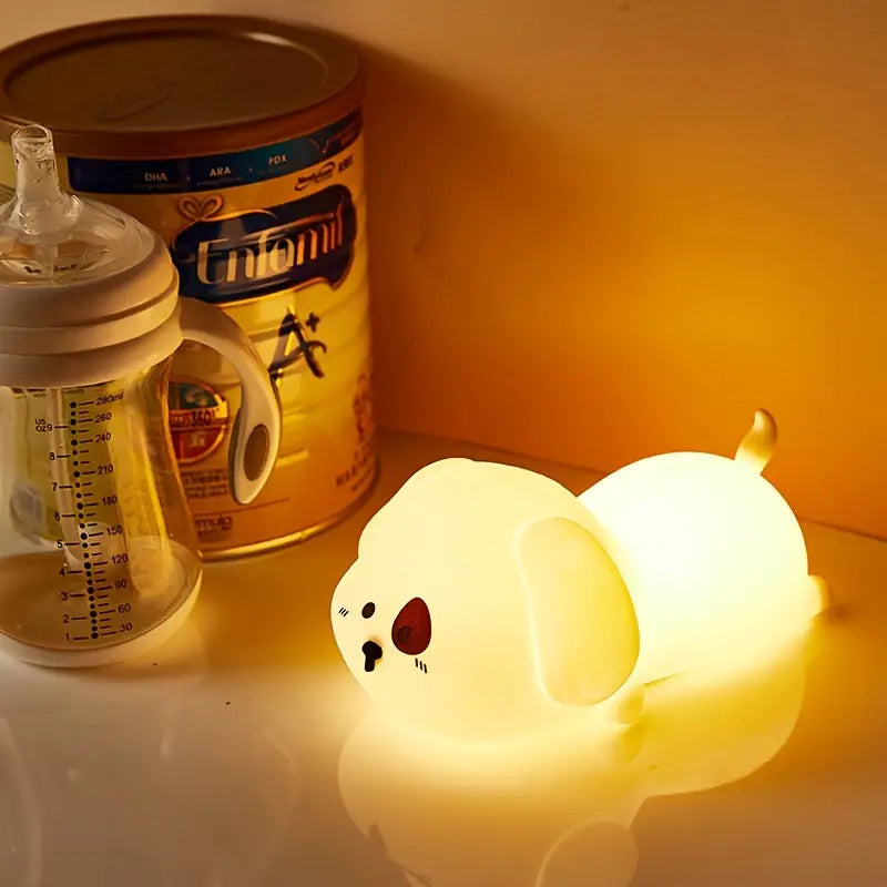 Night Light Adorable Silicone Puppy - Tap-to-Illuminate, 1200mAh Battery - Soft Decorative Lamp for Home, Living Room