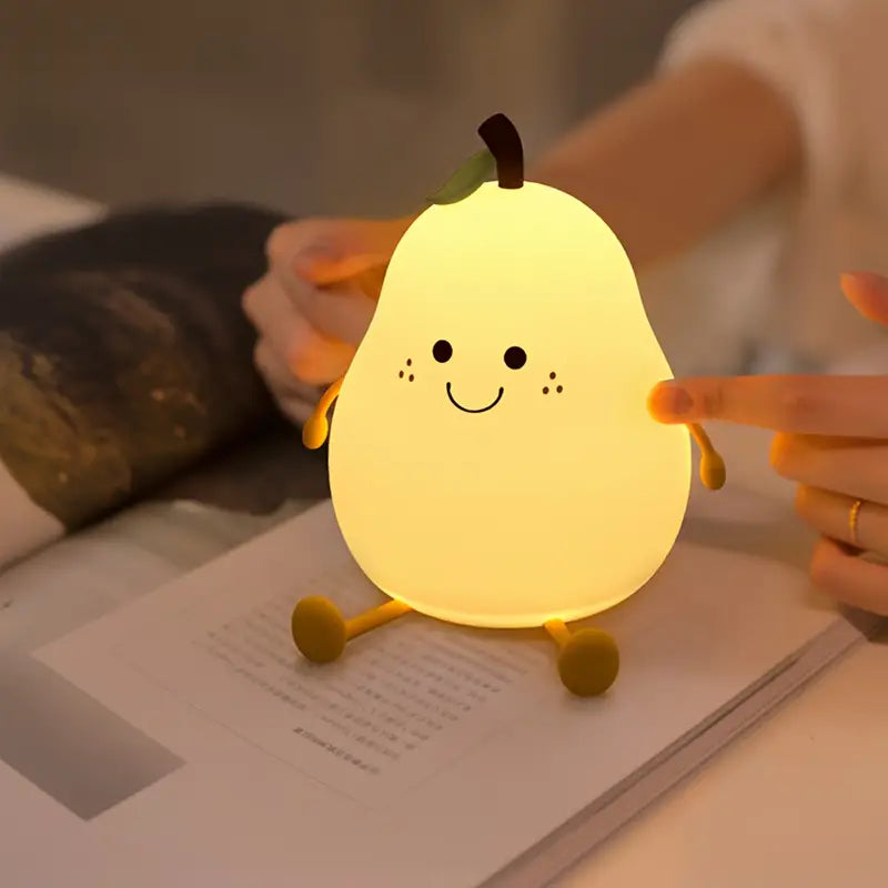 Night Light, 1pc Cute Pear LED Bedroom Sleep Bedside Light With Sleep Fun Pat Light, Multiple Light Colors