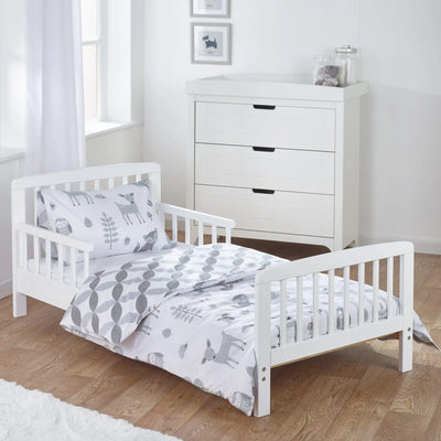 Kids Deluxe Bedtime White Toddler Bed Bundle with Spring Mattress