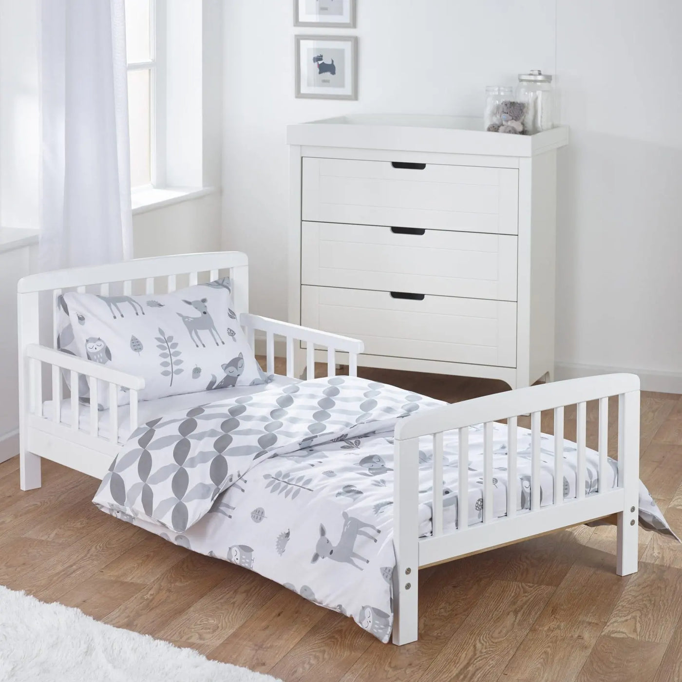 Kids Deluxe Bedtime White Toddler Bed Bundle with Pocket Sprung Mattress