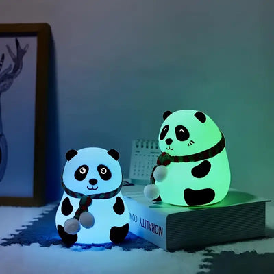 Panda Night Lights, 7 Colors Changing, Rechargeable Silicone Lamps, Modern Design, Portable Room Decor