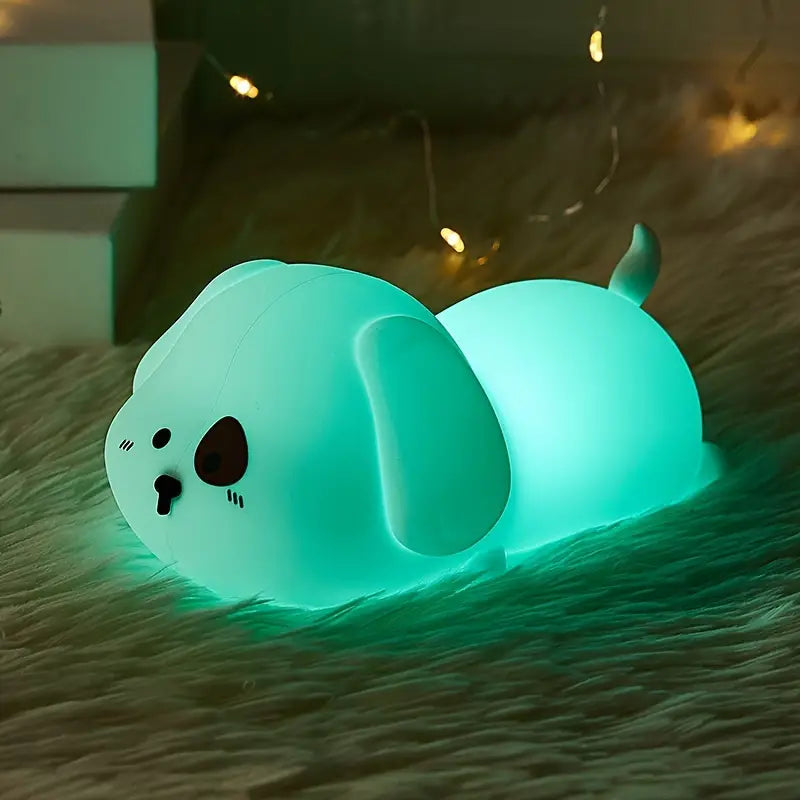 Night Light Adorable Silicone Puppy - Tap-to-Illuminate, 1200mAh Battery - Soft Decorative Lamp for Home, Living Room