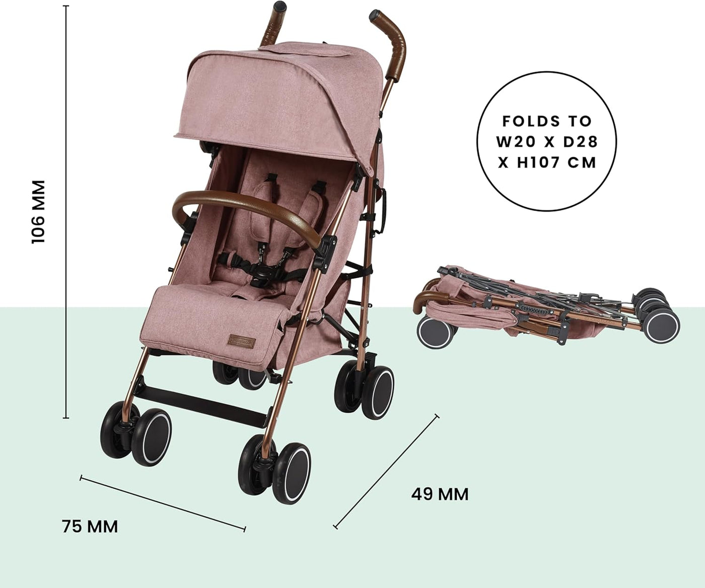 Stroller Ickle Bubba Discovery MAX Rose Gold Chassis Pushchair-Dusky Pink