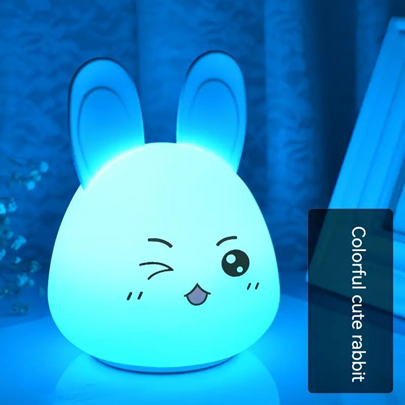 Night Light Cute Rabbit Silicone Rechargeable, Bedroom Bedside Eye Protection Sleep Table Lamp