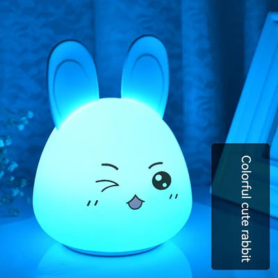 Night Light Cute Rabbit Silicone Rechargeable, Bedroom Bedside Eye Protection Sleep Table Lamp