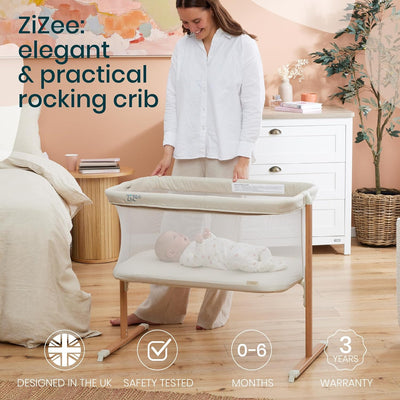 Breathable baby Rocking Crib - Scandinavian Walnut & Ecru combination