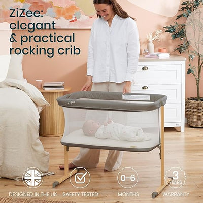 Breathable baby Rocking Crib - Oak & Charcoal combination