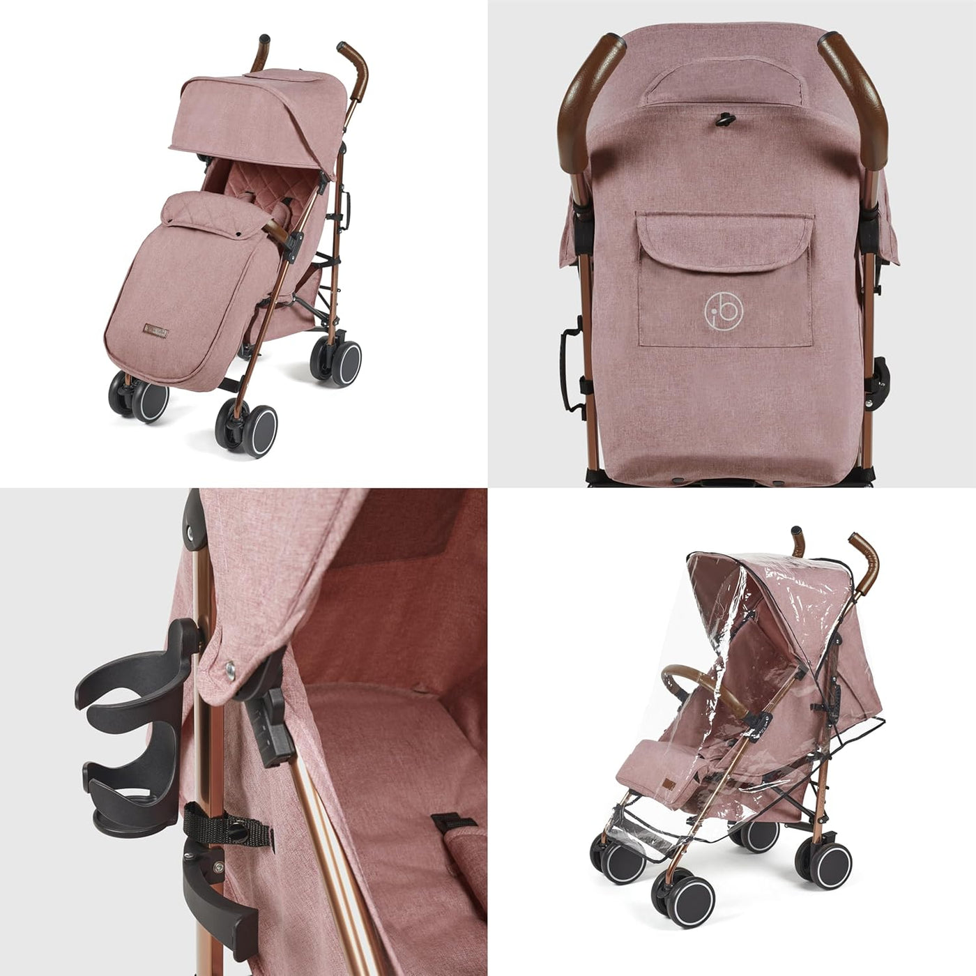 Stroller Ickle Bubba Discovery MAX Rose Gold Chassis Pushchair-Dusky Pink