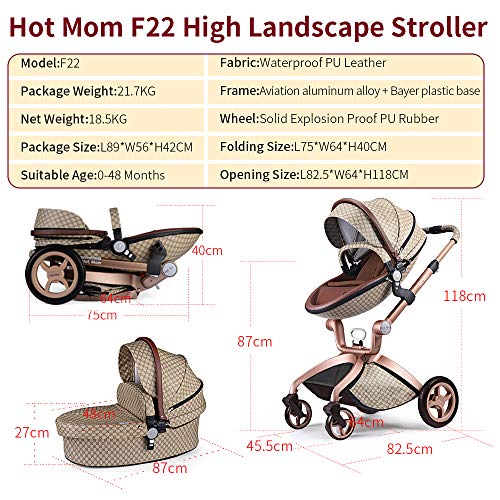 Stylish Stroller Baby Height-Adjustable Seat and Reclining Baby Car - Grid