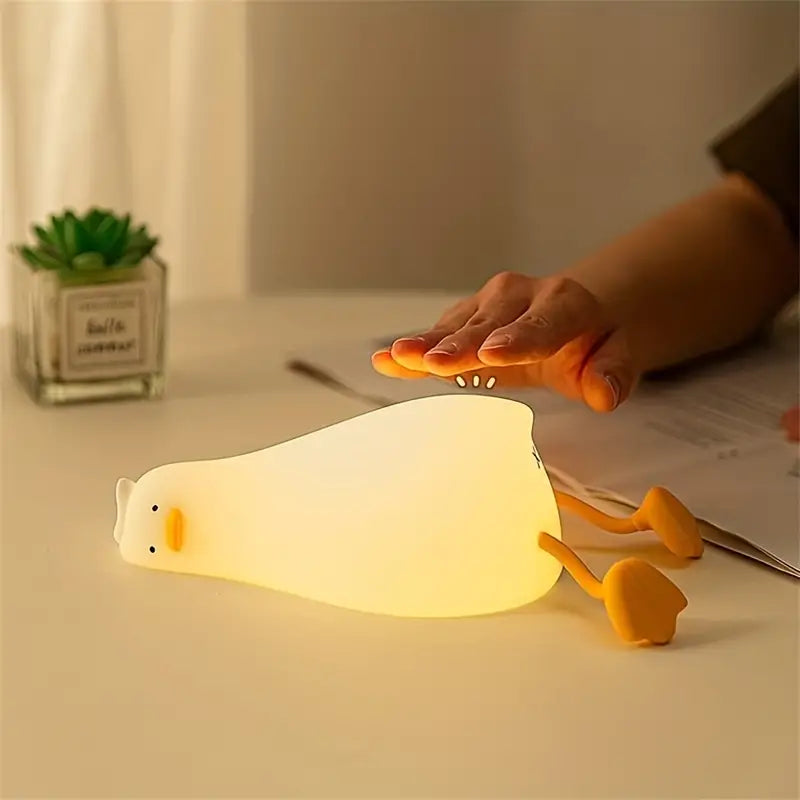 LED Duck-Shaped Night Light, Silicone, Tap-Control, Warm & Colorful Light Modes, Portable And Rechargeable Desk Lamp Fo