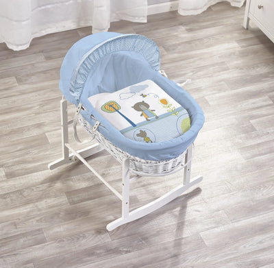 Tiny Ted Blue White Wicker Moses Basket